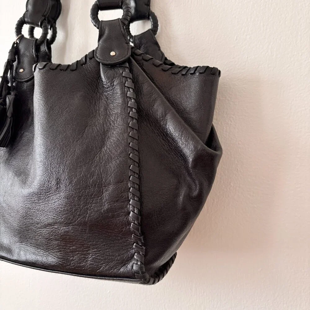 Anthony Luciano Black Braided Leather Hobo Bag